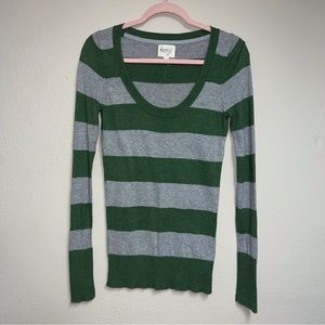Kenji Green/Gray Striped Sweater